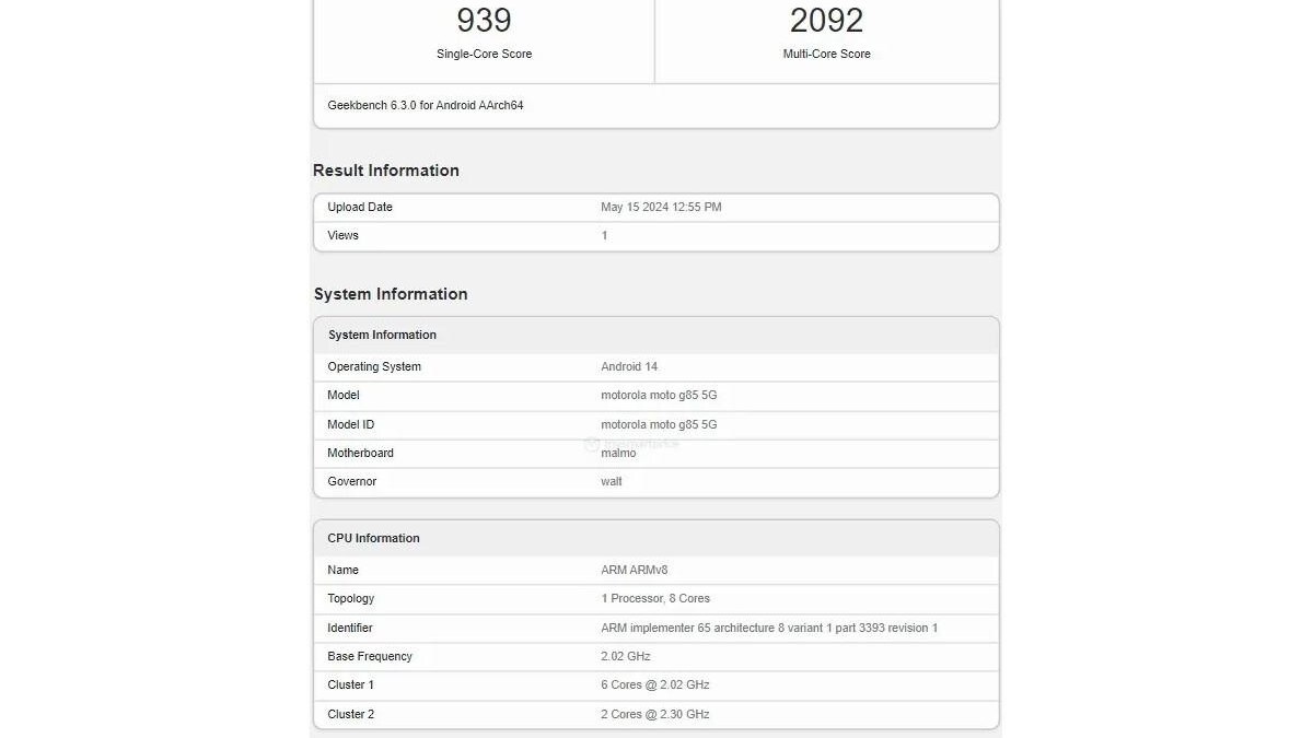 Moto G85 прошел тестирование Geekbench с процессором Snapdragon 4 Gen 3 и 8 ГБ ОЗУ 3 Moto G85