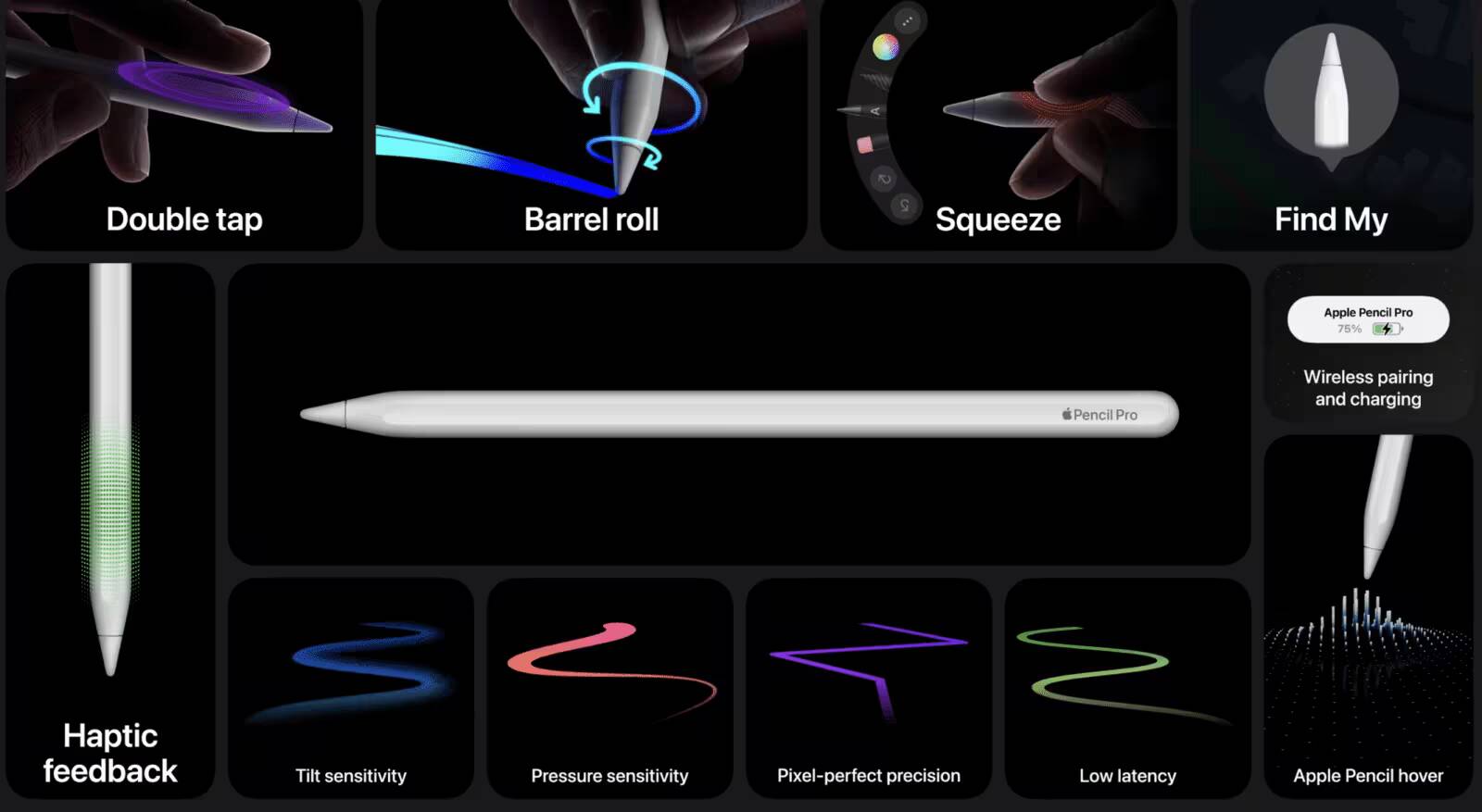 Интерфейс Apple Pencil Pro с функциями обратной связи и настройками