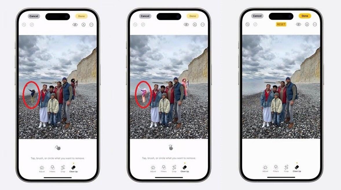 Функция Apple Clean Up удаляет отвлекающие элементы с фотографий в приложении "Фото