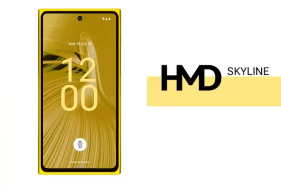 Смартфон HMD Skyline с желтой рамкой и дисплеем на передней панели