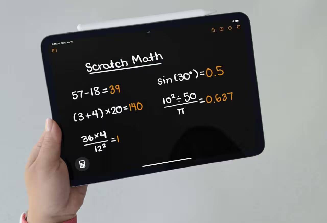 Экран iPadOS 18 с рукописными математическими расчетами