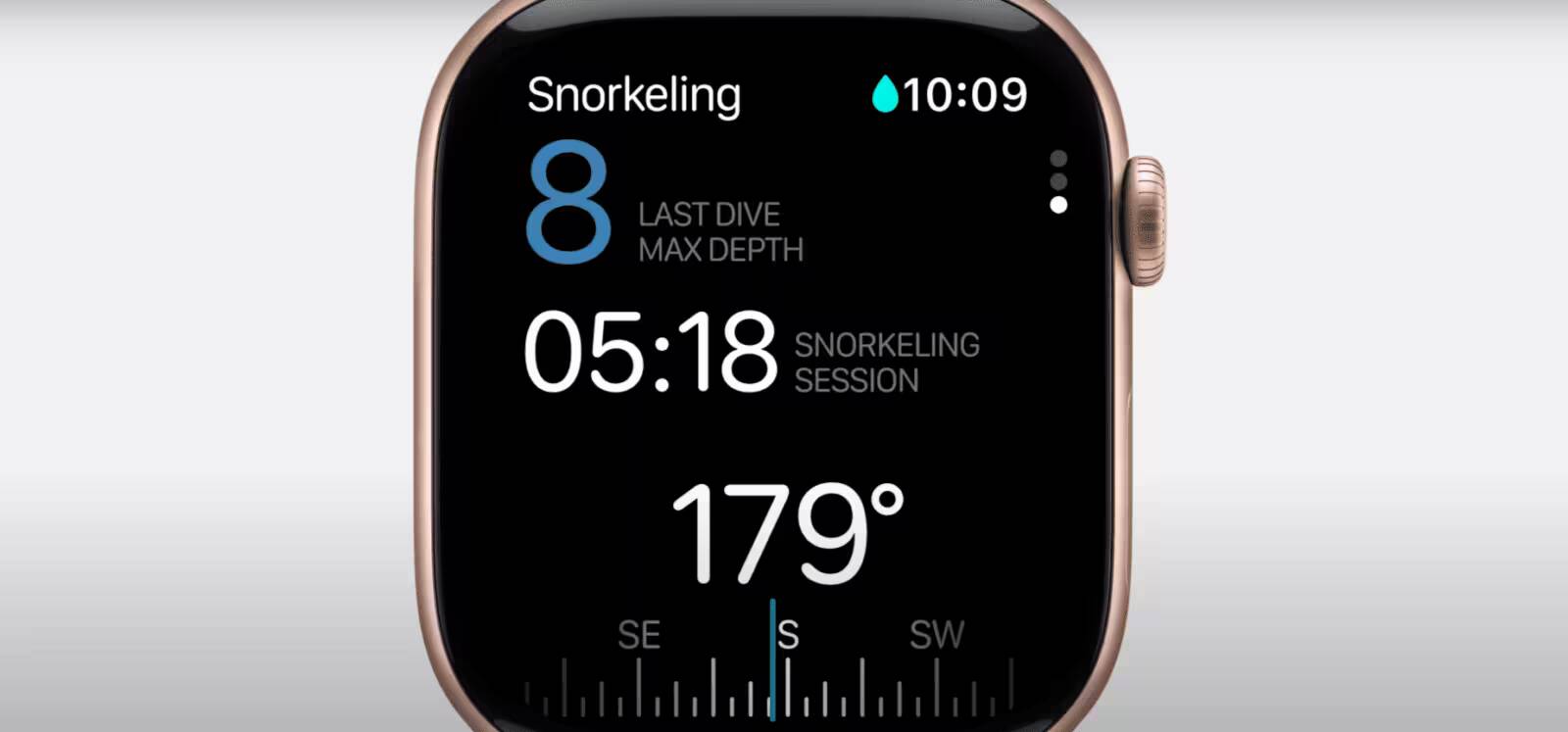 Экран Apple Watch Series 10 с отображением данных для плавания