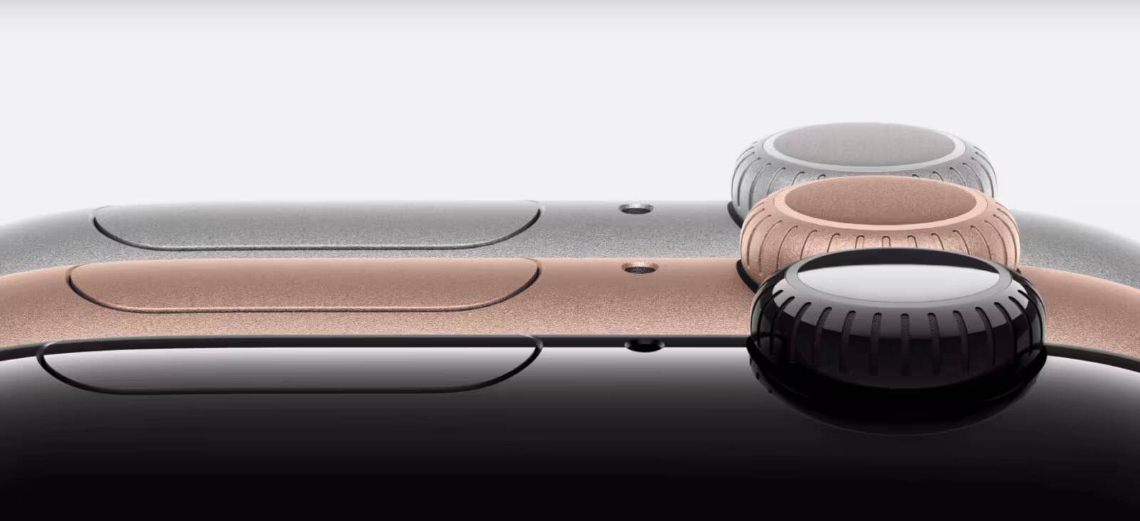 Ближайший вид на боковые кнопки Apple Watch Series 10