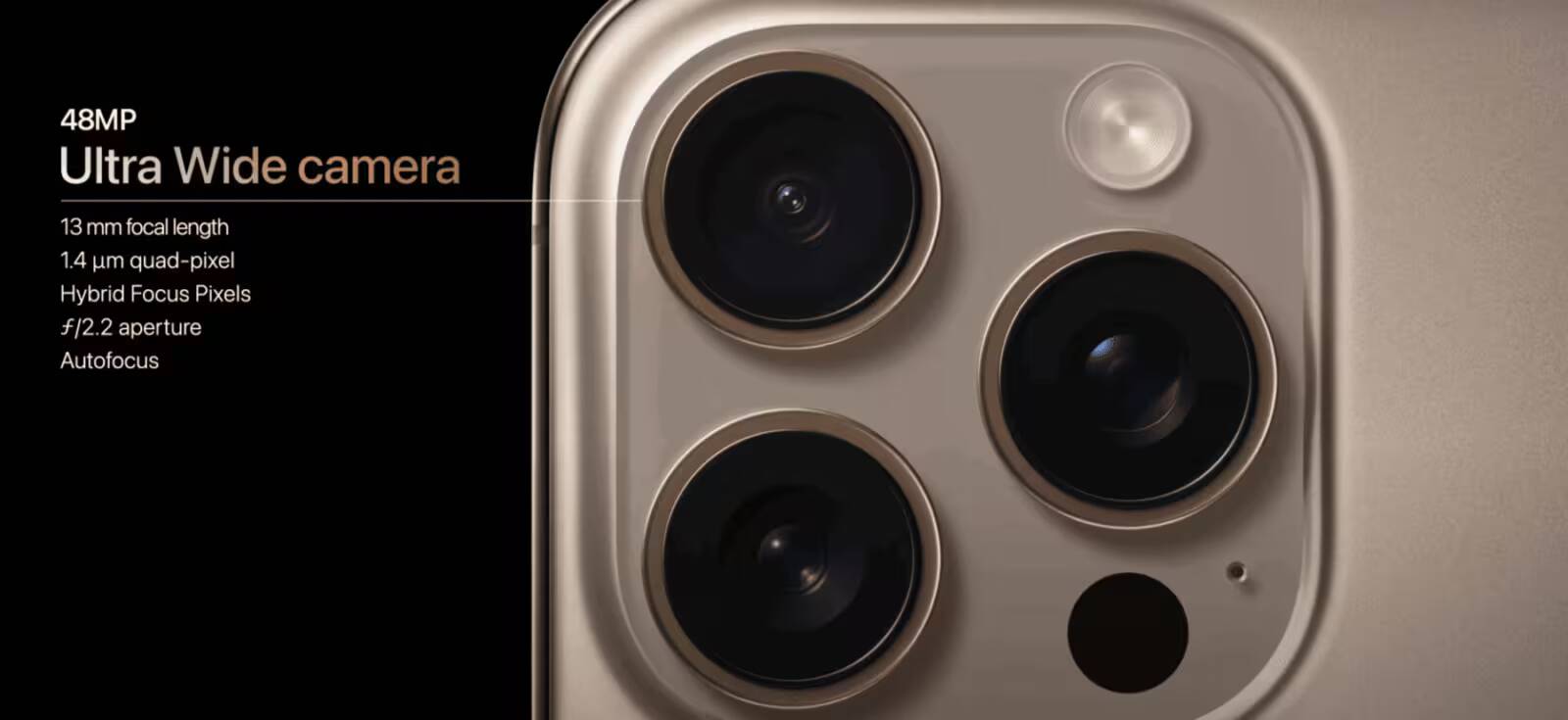 Apple представила iPhone 16 Pro и Pro Max 6 Камера iPhone 16 Pro и Pro Max с тремя объективами и указанием технических характеристик
