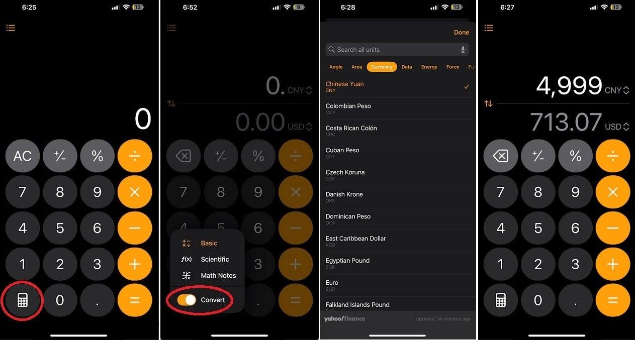 Используя скрытую функцию Convert в калькуляторе iOS, вы можете узнать стоимость CNY 4 999 в долларах США