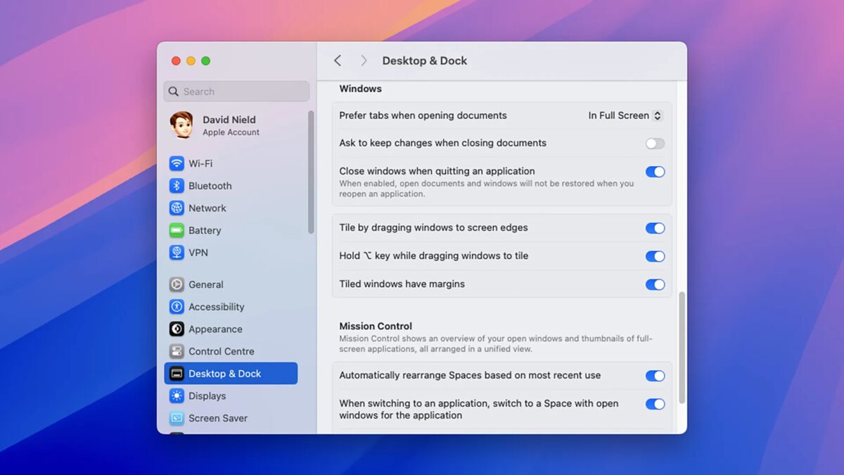 macOS Sequoia: как упорядочить окна с помощью функции привязки 7 02 settings.jpg