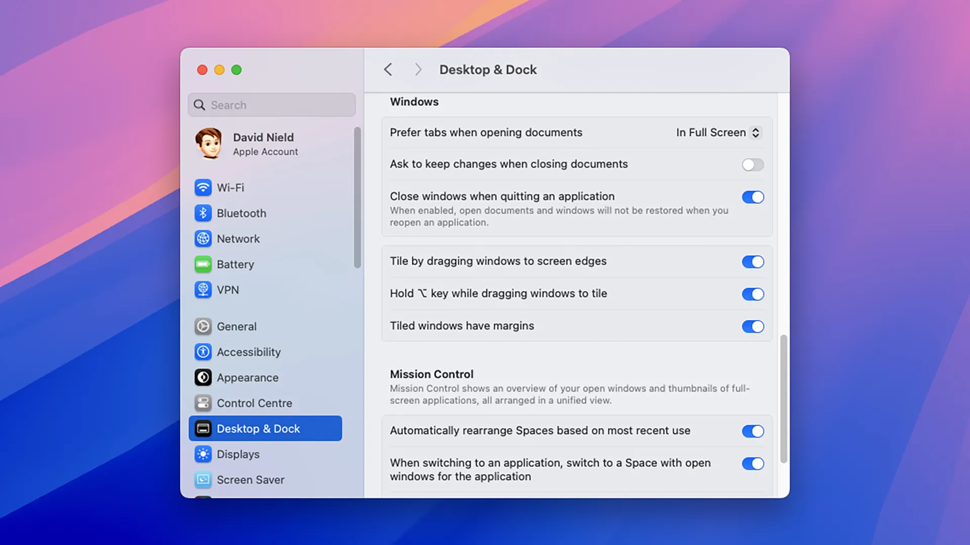 macOS Sequoia: как упорядочить окна с помощью функции привязки 7 02 settings.jpg