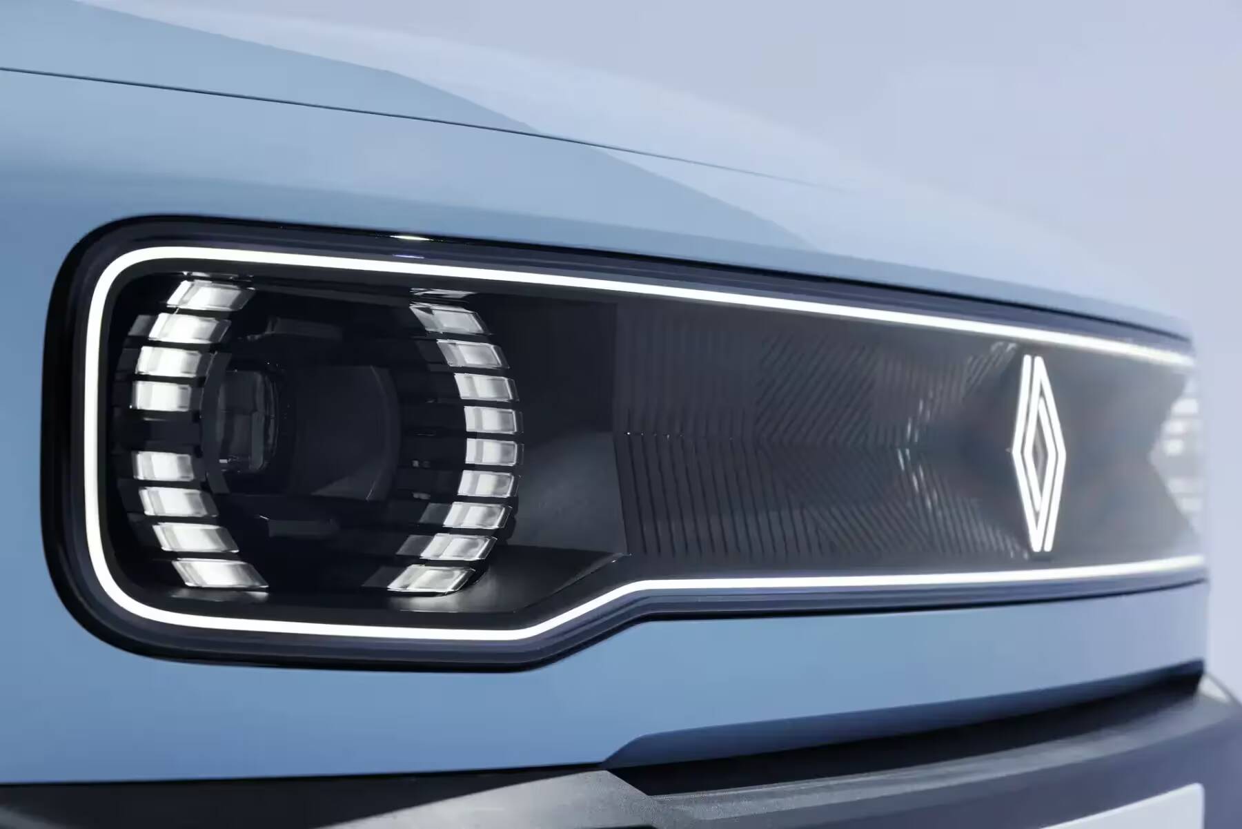 Передняя часть светодиодной фары нового Renault 4 E-Tech