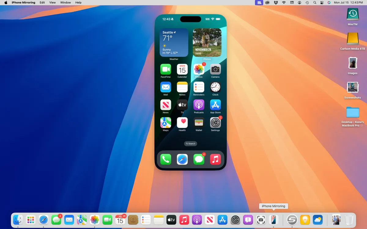 Как вывести экран iPhone на macOS Sequoia 6 iphone mirroring howto connected.png