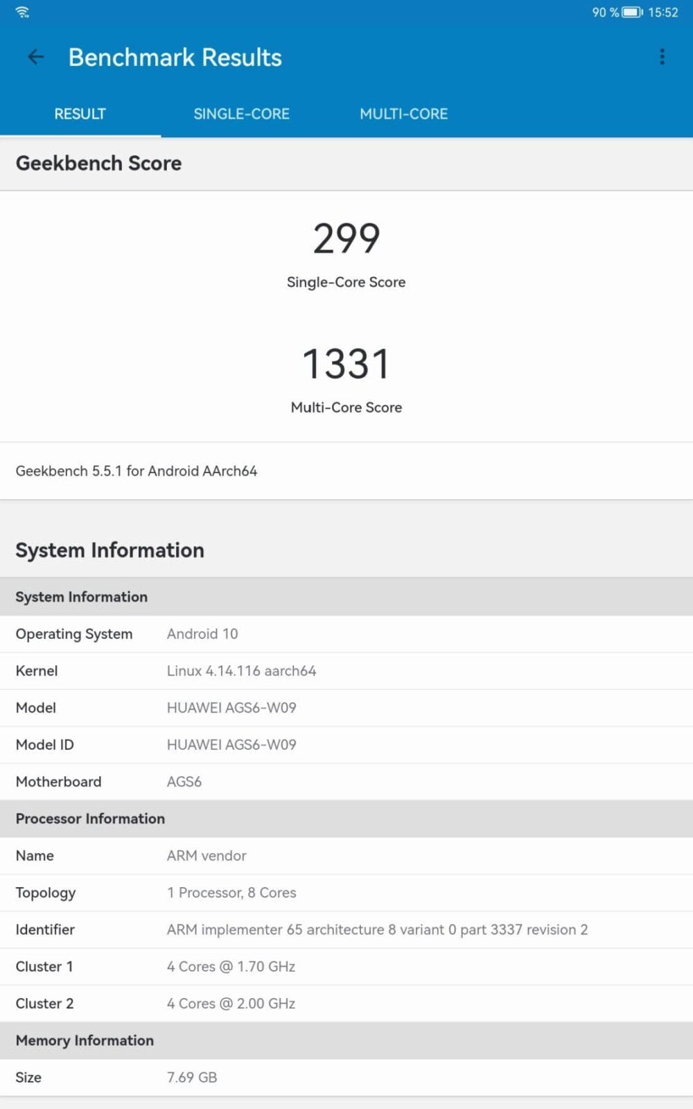 Обзор Huawei MatePad 11 SE: баланс производительности и стиля 47 screenshot 20240710 155210 com.primatelabs.geekbench5
