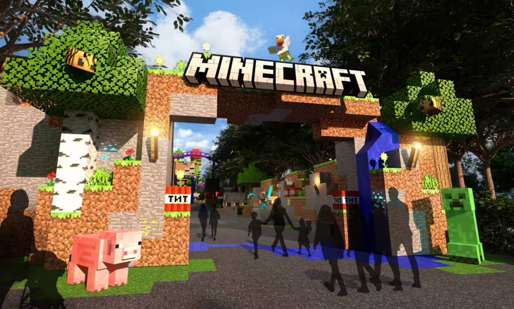 Minecraft выходит за пределы экрана: Merlin Entertainments анонсировала новые аттракционы 1 Вход в аттракцион Minecraft на фестивале с деревьями и персонажами