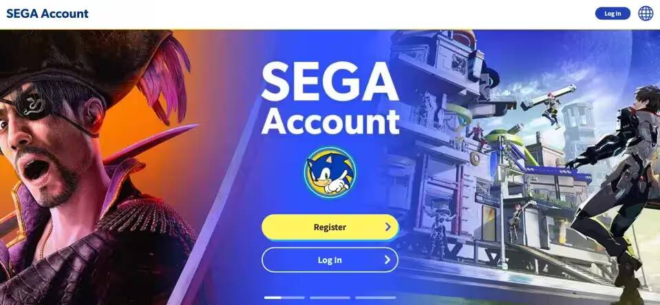 Sega запускает новую систему учётных записей для игроков 1 Экран входа в систему с логотипом Sega и персонажами видеоигр