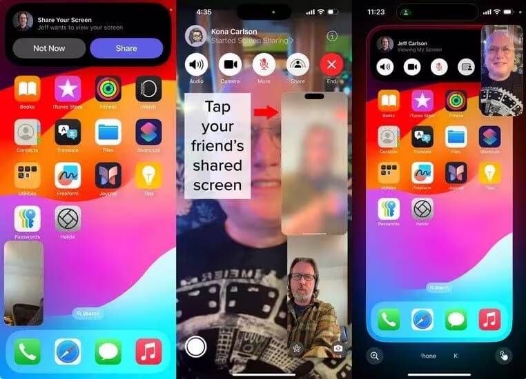 Экран iPhone с интерфейсом для совместного просмотра и управления