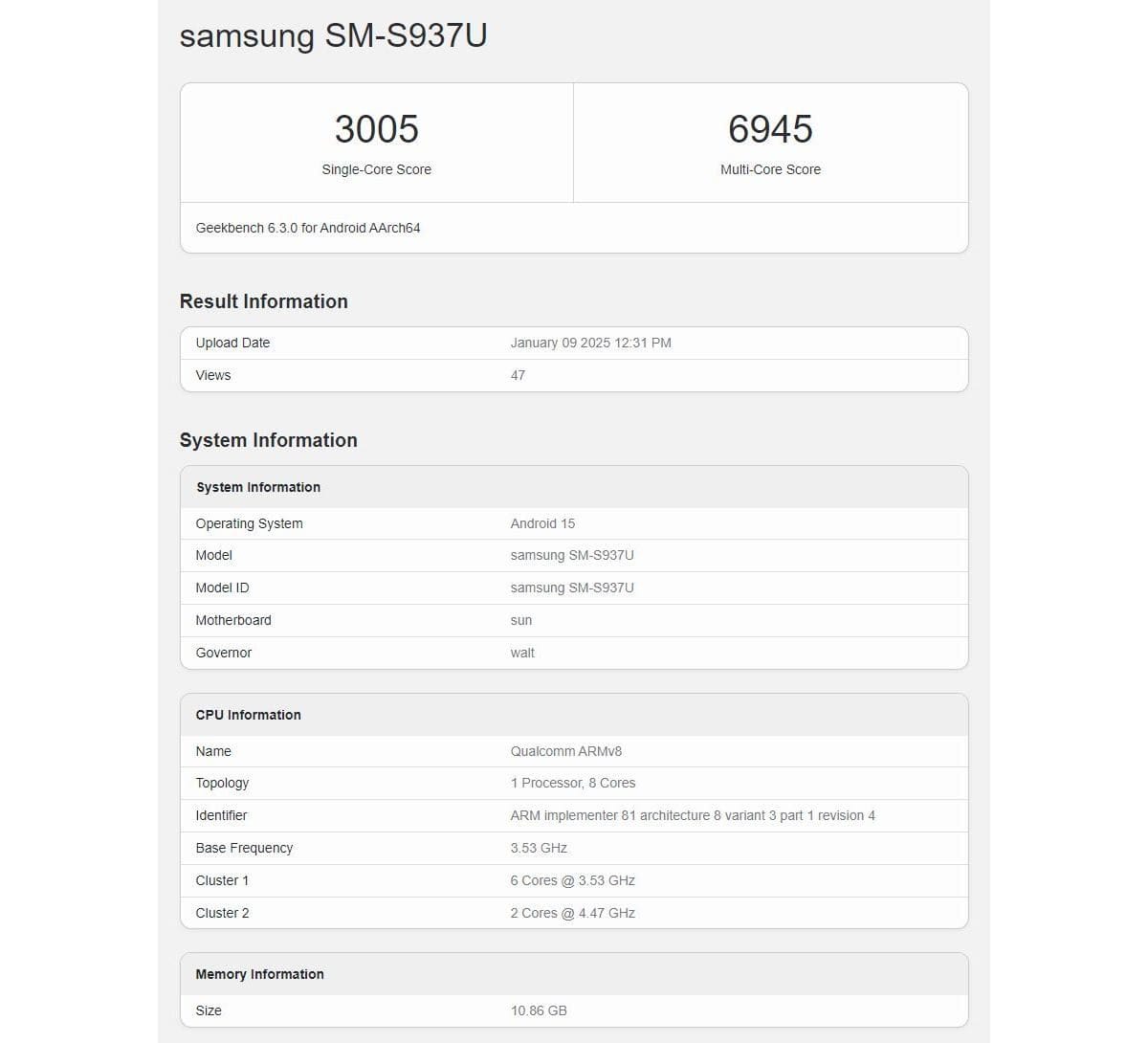 Samsung Galaxy S25 Slim прошёл тестирование в Geekbench 3 gsmarena 001 10
