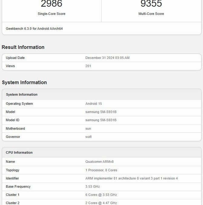 Samsung Galaxy S25 with overclocked SD 8 Elite passed testing in GeekBench
