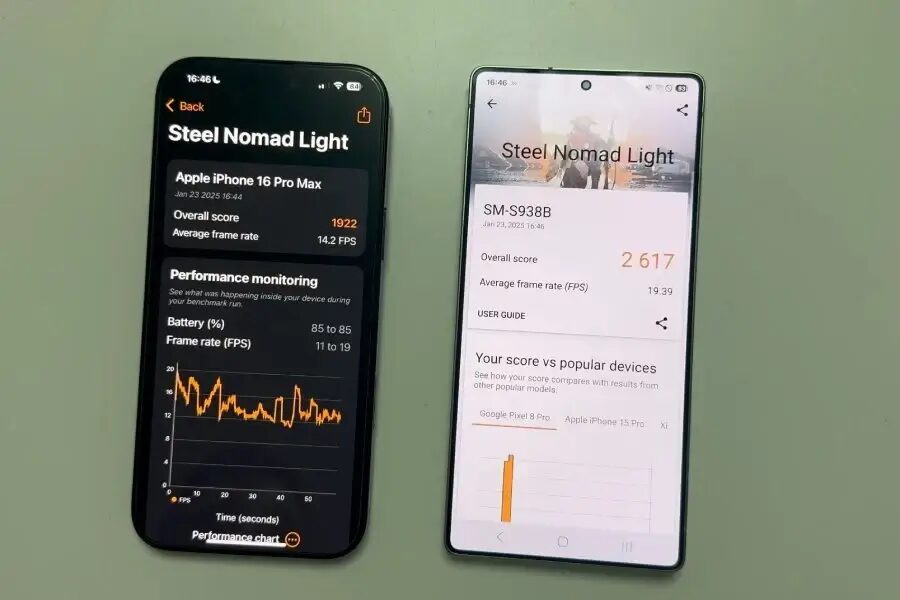 samsung galaxy s25 ultra vs iphone 16 pro max benchmark