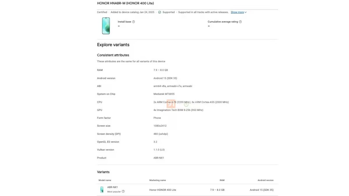 honor 400 lite gpc