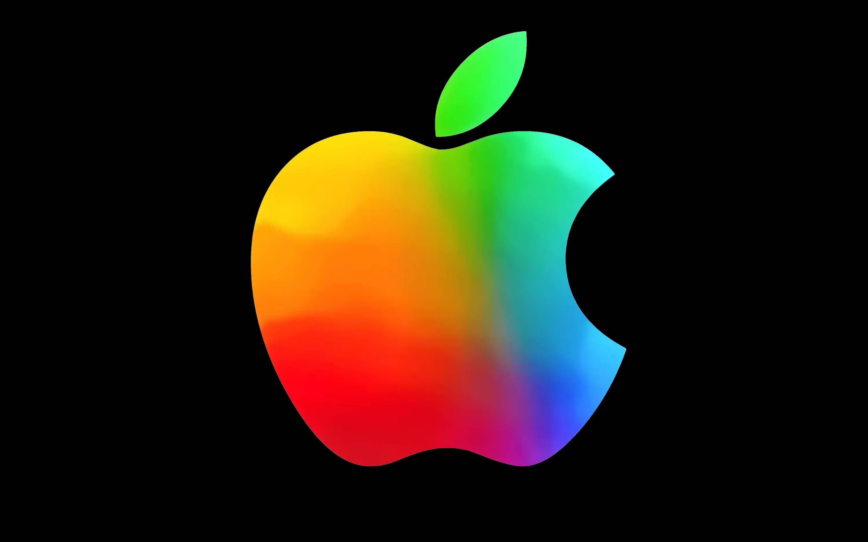 Цветной логотип Apple на черном фоне