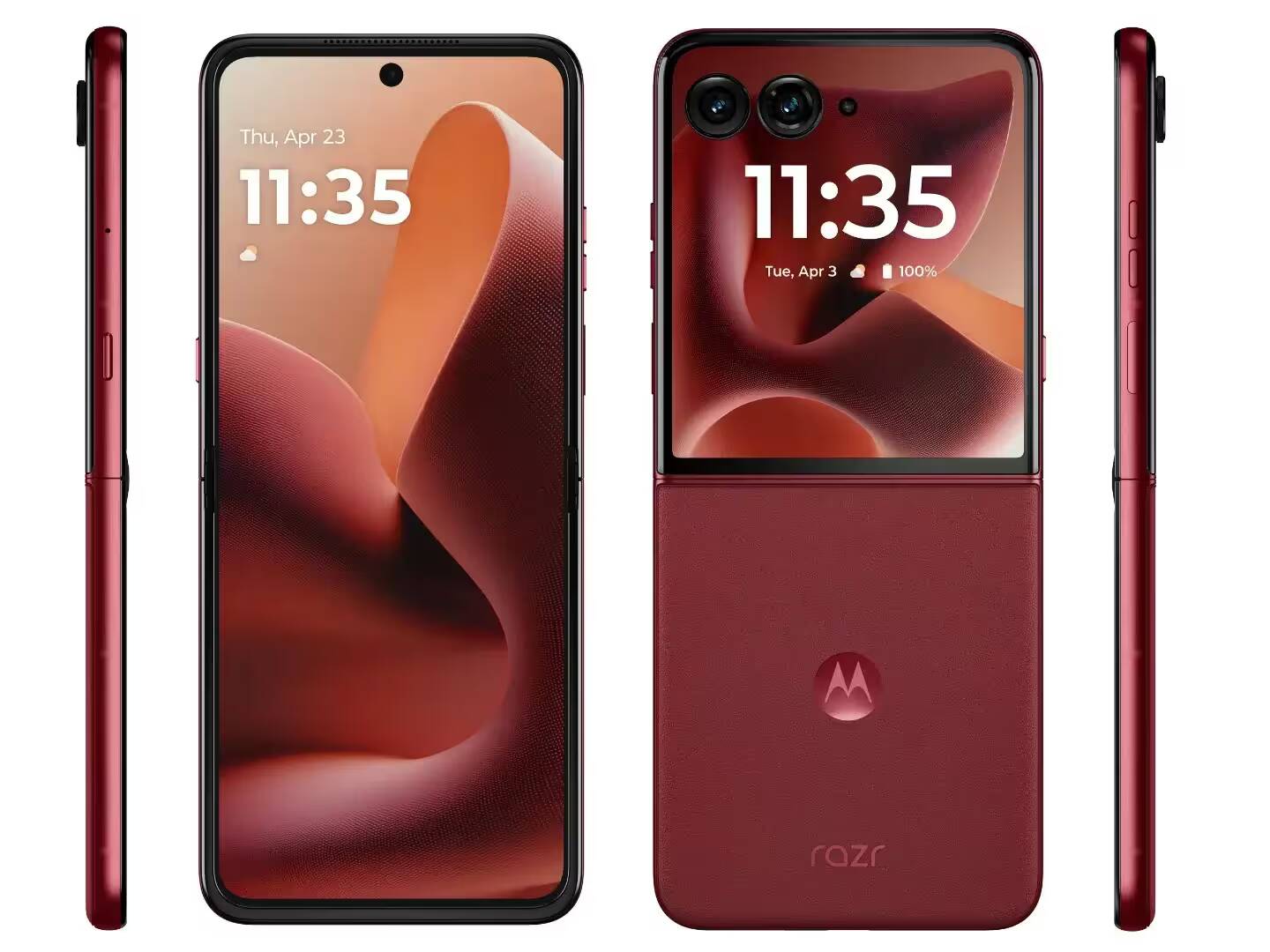 Мотоцикловый смартфон Razr 60 Ultra с открытым дисплеем и задней камерой в красной расцветке