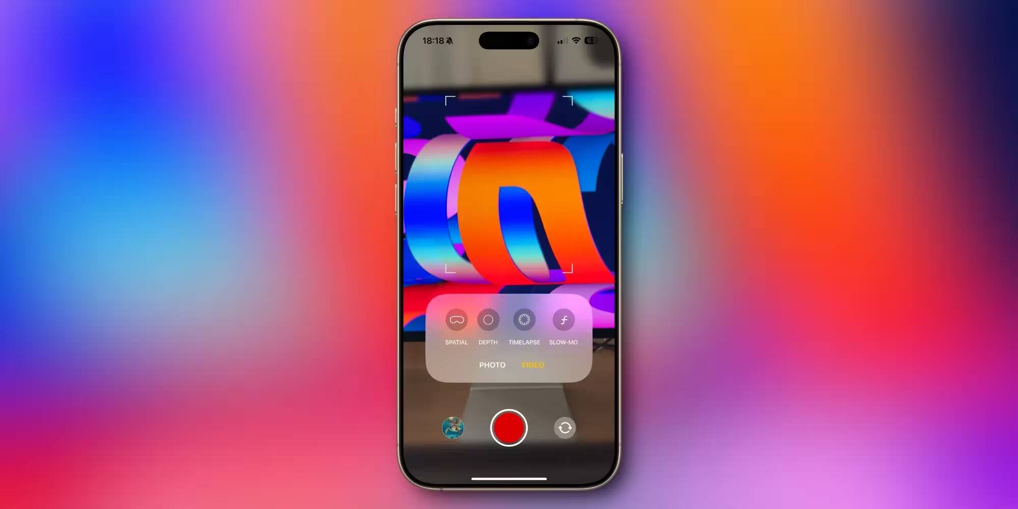 Попробуйте интерактивный макет iOS 19 на своём iPhone через App Clip 1 Экран iPhone с интерфейсом записи видео и настройками камеры