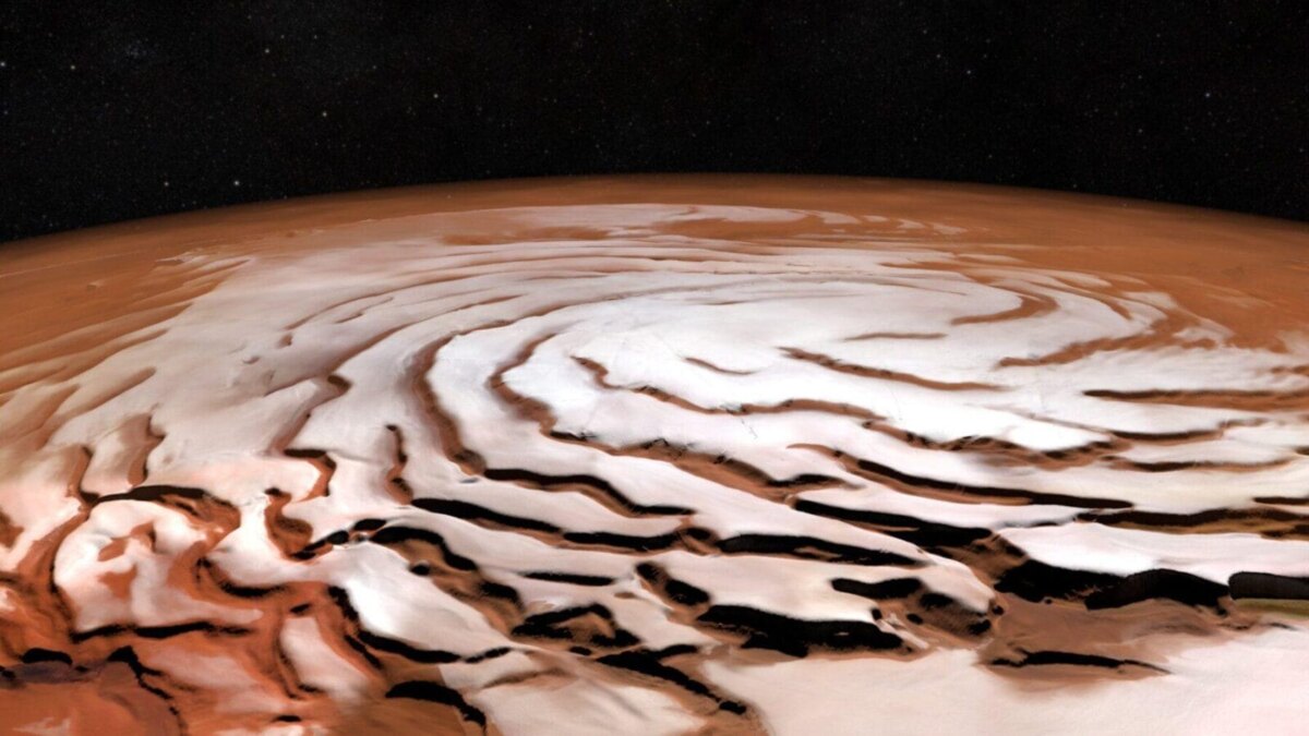 perspective view of mars north polar ice cap pillars