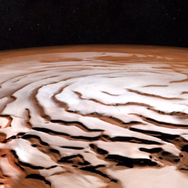 perspective view of mars north polar ice cap pillars