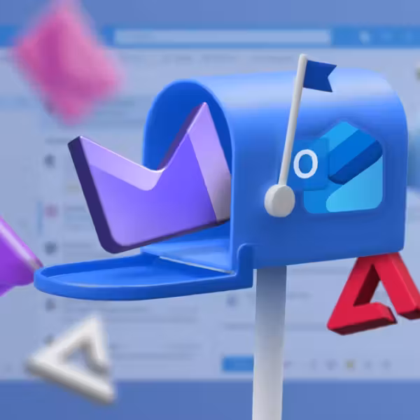 a mailbox with the outlook logo and the protonmail logo inside with several envelopes around it