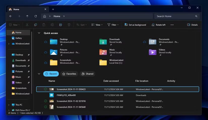 file explorer accent colour for home tab