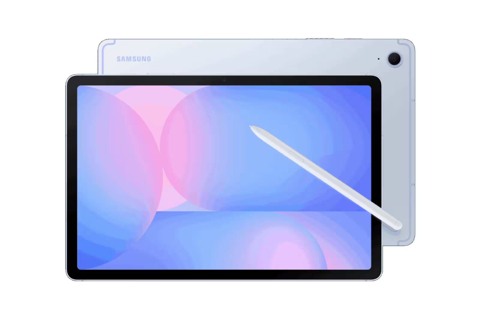 В России стартовали продажи Samsung Galaxy Tab S10 FE: AI-функции и яркий экран по невысокой цене 1 Планшет Samsung Galaxy Tab S10 FE с стилусом развернут спереди и сзади крупным планом