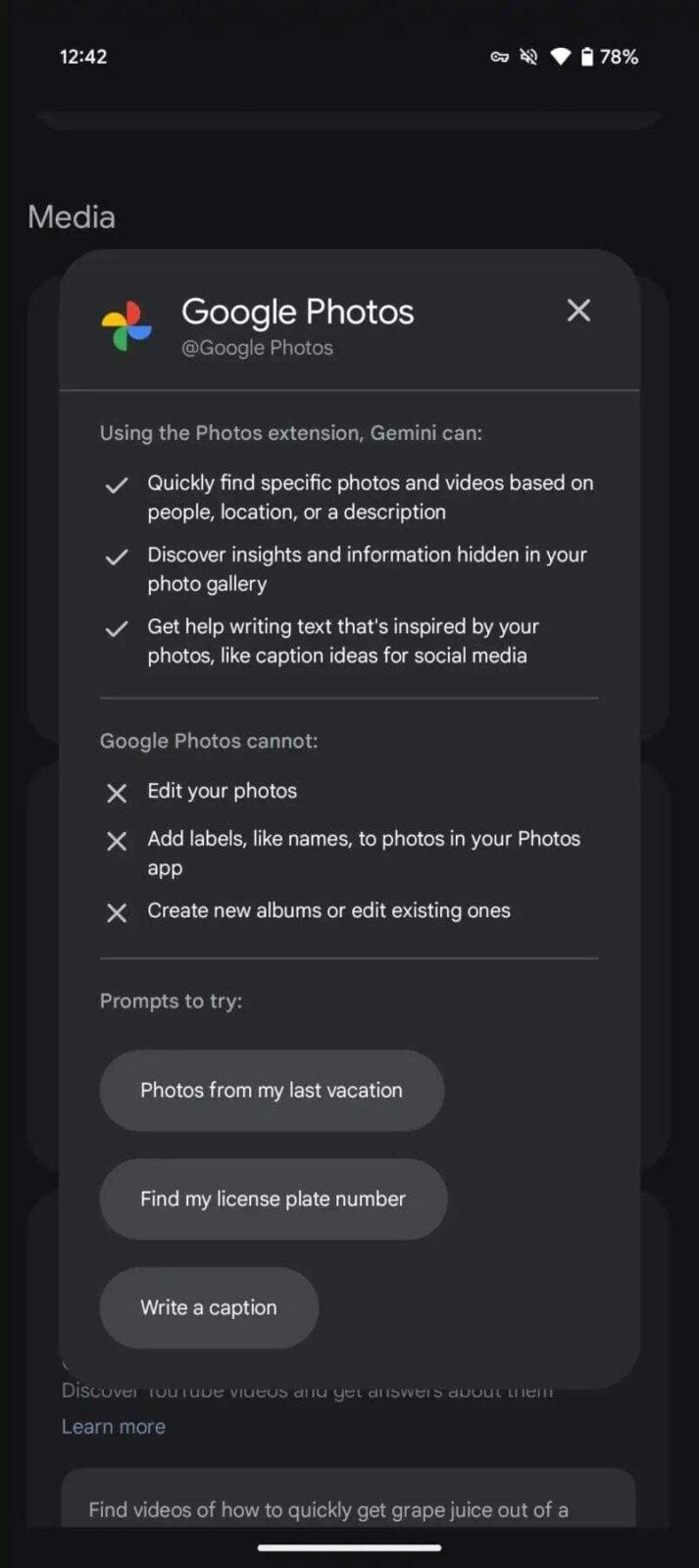 Gemini получил интеграцию с Google Photos: поиск воспоминаний голосом 3 google gemini android app google photos integration description