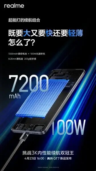 realme gt 7 7200mah battery