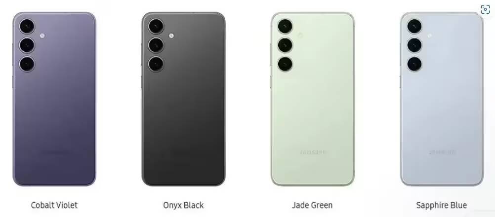 Различные цвета смартфонов Galaxy S24 на задней панели