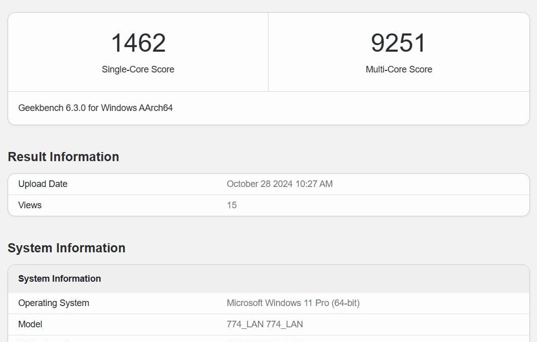 snapdragon x plus microsoft surface laptop geekbench listing mid.webp