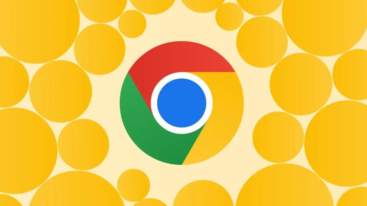 Круглый логотип Google Chrome на фоне желтых кругов