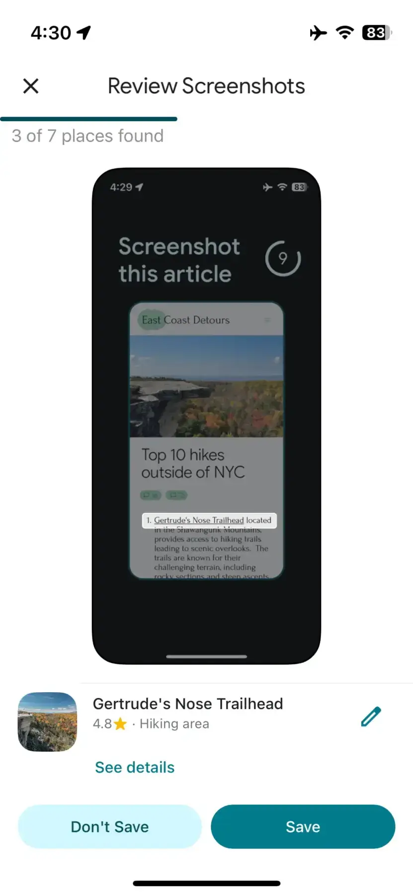 Google Maps теперь может автоматически сохранять места с ваших скриншотов на iPhone 6 google maps screenshots 3