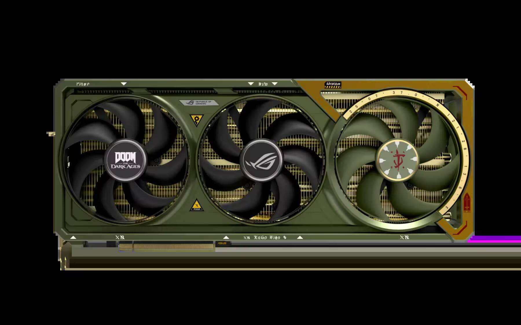 Видеокарта ASUS ROG Astral RTX 5080 DOOM Edition с вентиляторами крупным планом