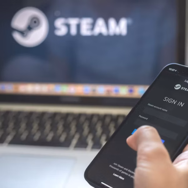 someone signing into steam on a smartphone
