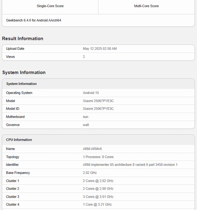 xiaomi civi 5 pro geekbench