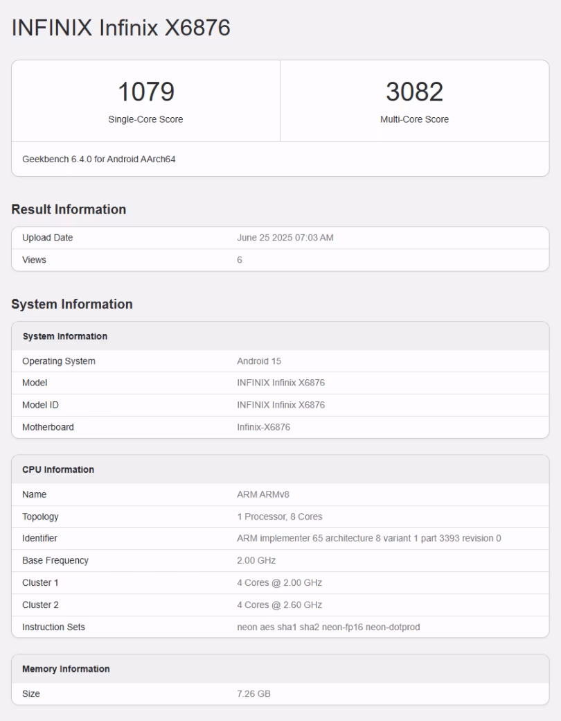 Infinix GT 30 был замечен на Geekbench с чипсетом Dimensity 4 Infinix GT 30