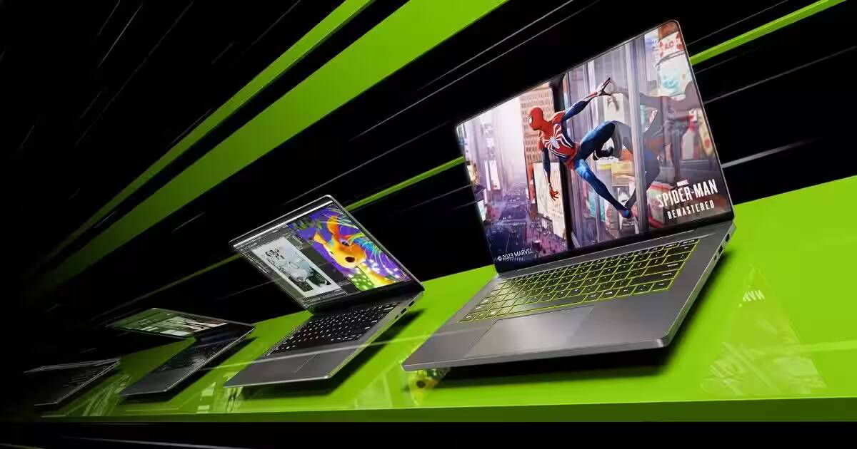 Ноутбуки с дисплеями, показывающие игры и графику NVIDIA