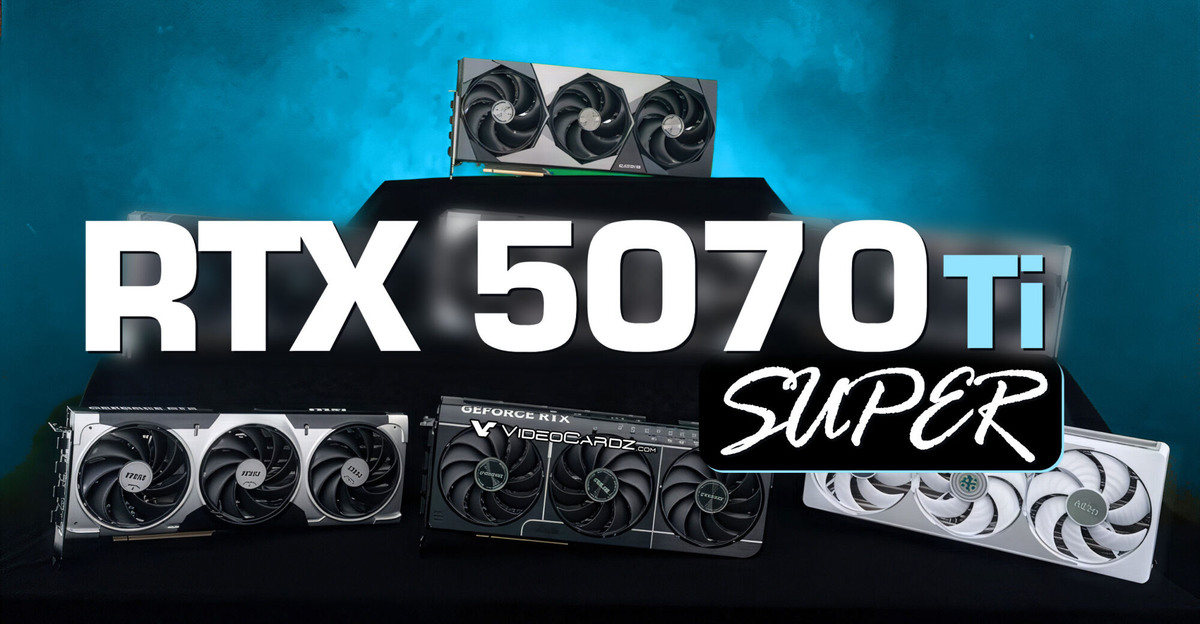 Видеокарты NVIDIA GeForce RTX 5070 Ti SUPER с охлаждением вентилятором под углом