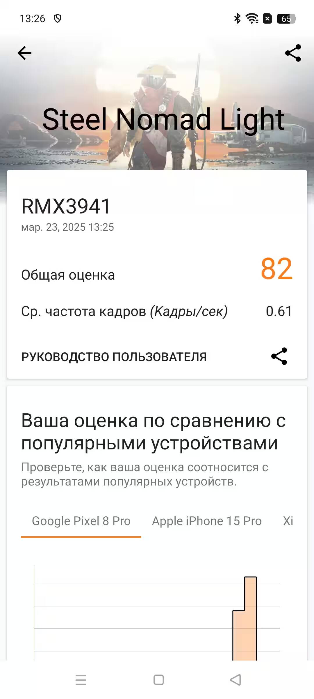 Экран с результатами оценки и сравнения Realme C75