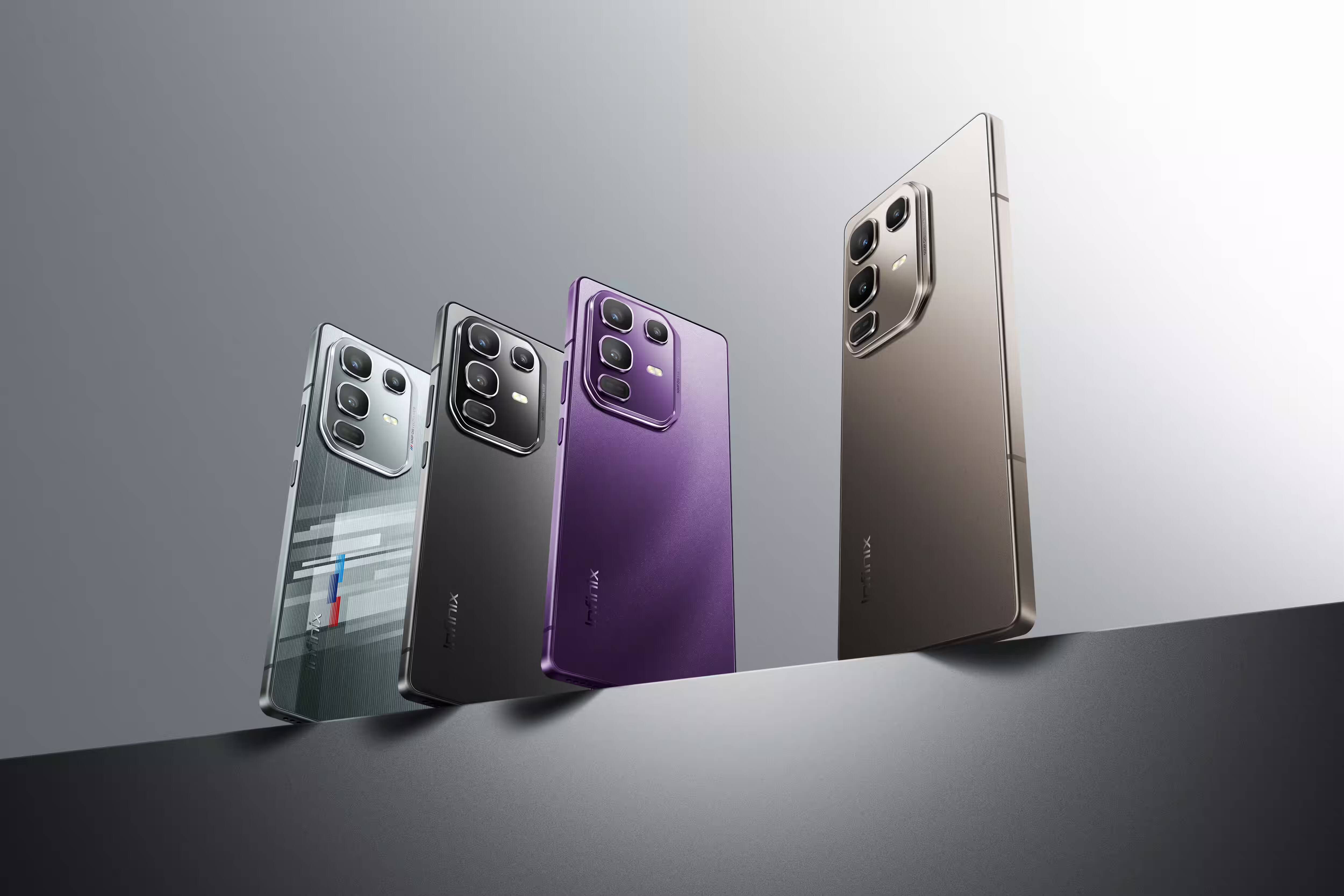 Лучшие смартфоны до 30 000 рублей в 2026 году 3 Четыре смартфона Infinix Note 50 Pro и Note 50 на поверхности перед запуском продаж в России