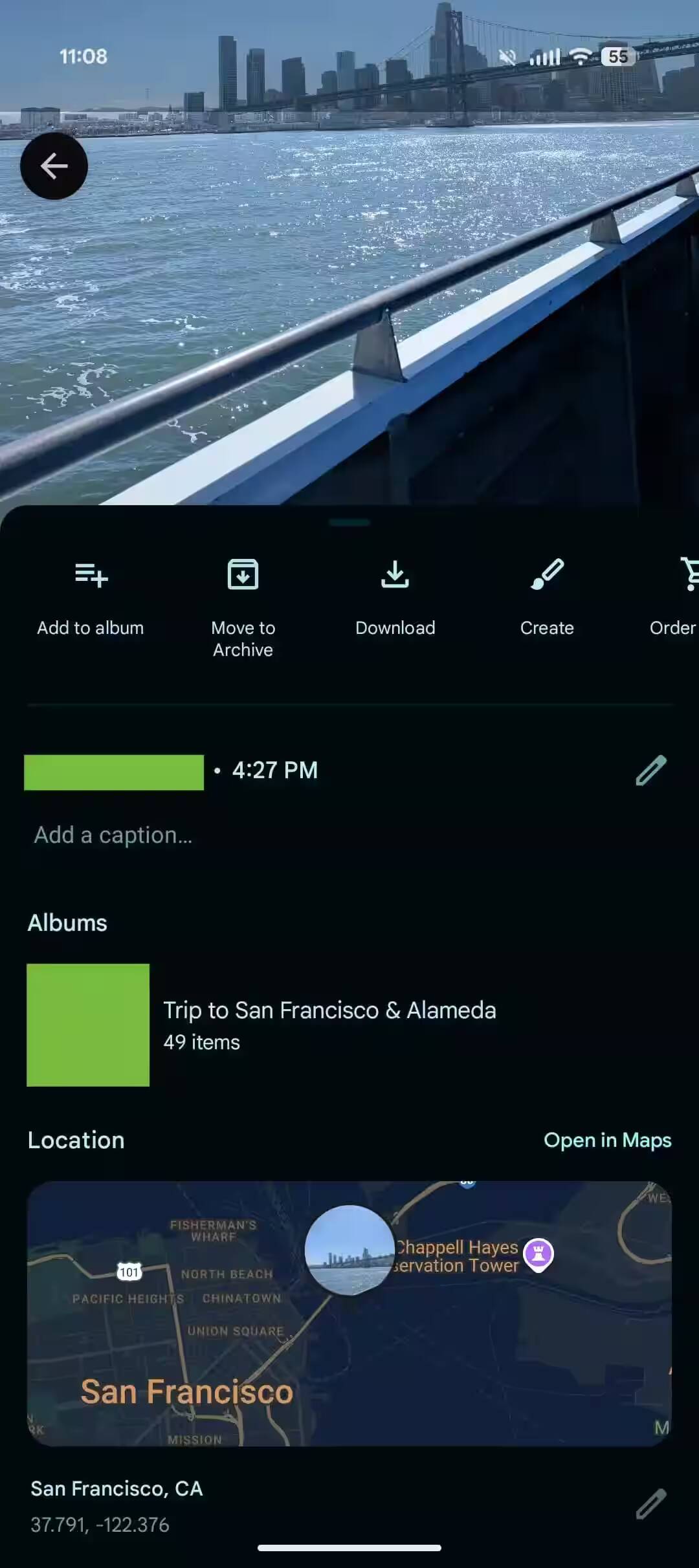 Google обновила просмотрщик Google Photos на Android 3 Экран Google Photos на Android с просмотром и картой города Сан-Франциско