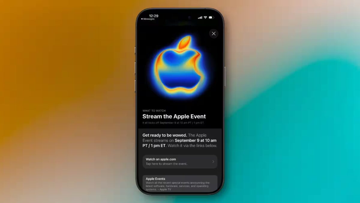 Экран смартфона iPhone 17 с информацией о трансляции презентации