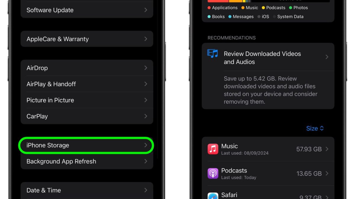 iphone storage settings