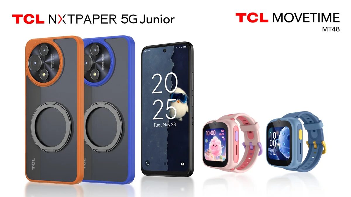 tcl launches the movetime mt48 smartwatch and nxtpaper 5g junior smartphone for kids