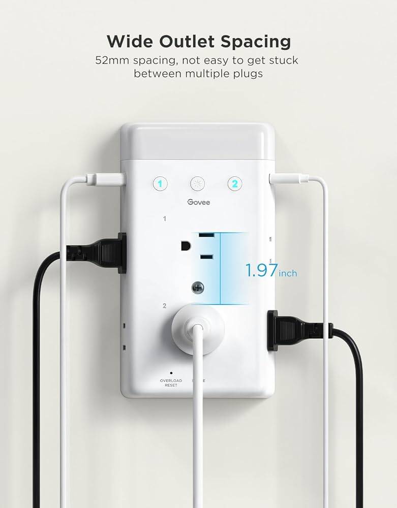 Govee представила умный сетевой адаптер Smart Plug Outlet Extender с подсветкой и защитой от перегрузок 5 61fp3jyh0jl. ac uf8941000 ql80