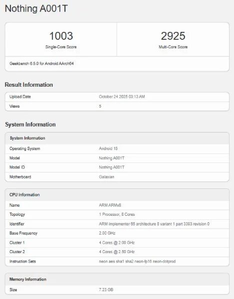 nothing phone 3a lite geekbench benchmark