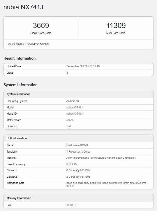 nubia z80 ultra geekbench